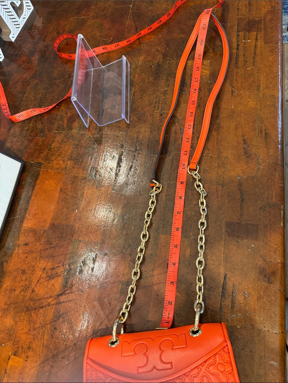 Tory Burch Bright Orange Quilted Crossbody with Gold Chain - Picture 13 of 13